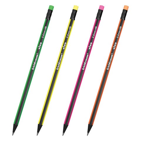 Карандаш чернографитный ERICH KRAUSE, 1шт., "Vivo", HB, черное дерево, с ластиком, корпус ассорти, заточенный, 45623 180931