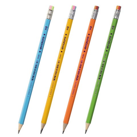 Карандаш чернографитный ЮНЛАНДИЯ, 1 шт., "Неончики", НВ, корпус ассорти, с резинкой, 181589 181589