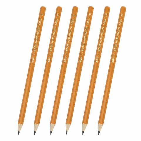 Карандаши чернографитные KOH-I-NOOR, НАБОР 6 шт., 2Н-2В, без резинки, заточенные, 1696/6, 1696006041TE 180256