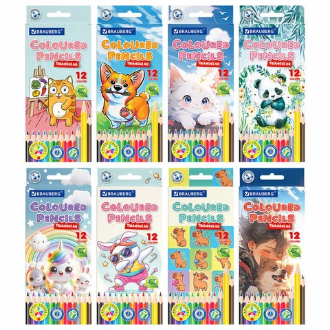 Карандаши цветные "АССОРТИ 8 ДИЗАЙНОВ 3+ лет", 12 цветов, трехгранные, BRAUBERG, 182055 182055
