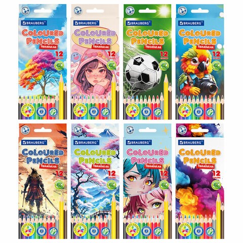 Карандаши цветные "АССОРТИ 8 ДИЗАЙНОВ 7+ лет", 12 цветов, трехгранные, BRAUBERG, 182056 182056