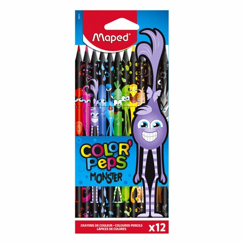 Карандаши цветные MAPED "COLOR PEP'S Black Monster", 12 цветов, трехгранные, 862612 181986