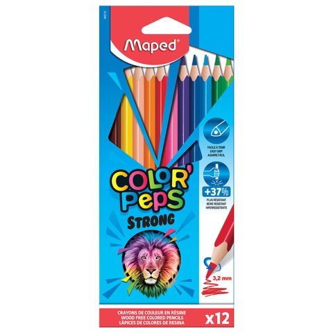 Карандаши цветные MAPED "COLOR PEP'S Strong", 12 цветов, трехгранные, грифель 3,2 мм, 862712 181988