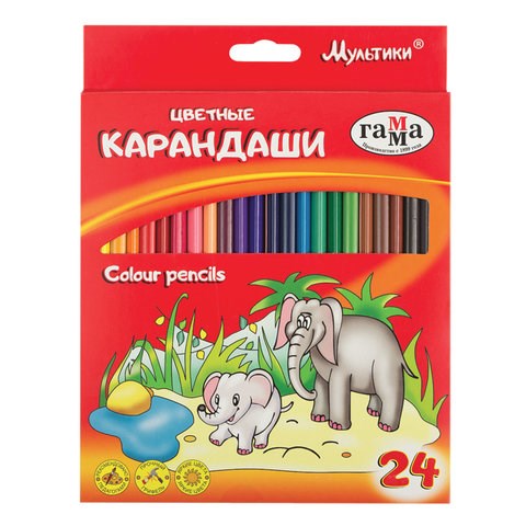 Карандаши цветные ГАММА "Мультики", 24 цвета, трехгранные, натуральное дерево, 290122_24 181471