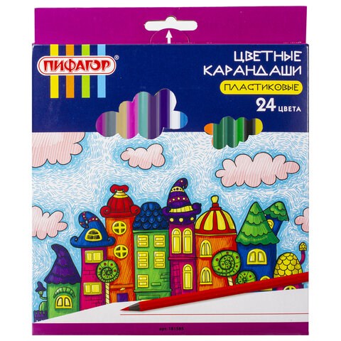 Карандаши цветные ПИФАГОР "СКАЗОЧНЫЙ ГОРОД", 24 цвета, шестигранные, 181585 181585