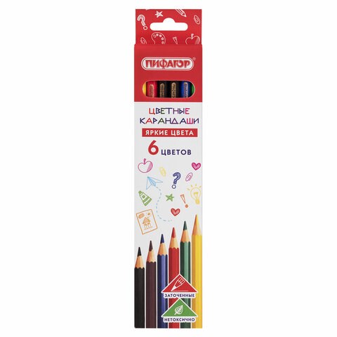 Карандаши цветные ПИФАГОР ЭКО "КЛАССИК", 6 цветов, шестигранные, 182047 182047