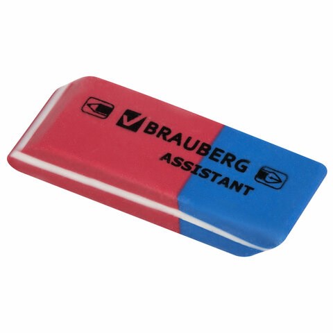 Ластик BRAUBERG "Assistant 80", 41х14х8 мм, красно-синий, прямоугольный, скошенные края, 221034 221034