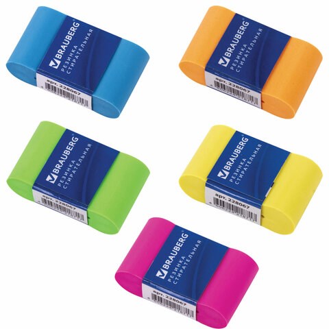 Ластик BRAUBERG "Rainbow", 42х23х13 мм, цвет ассорти, картонный держатель, 228067 228067