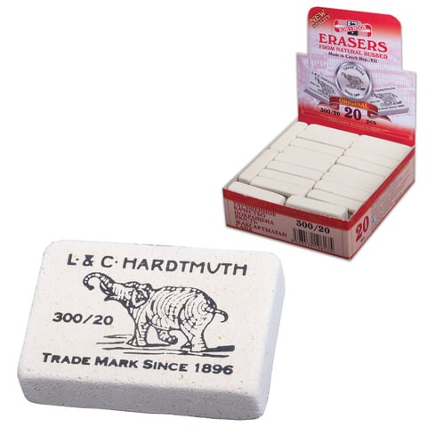 Ластик KOH-I-NOOR "Слон" 300/20, 45х32х12 мм, белый, прямоугольный, натуральный каучук, 0300020024KDRU 224322