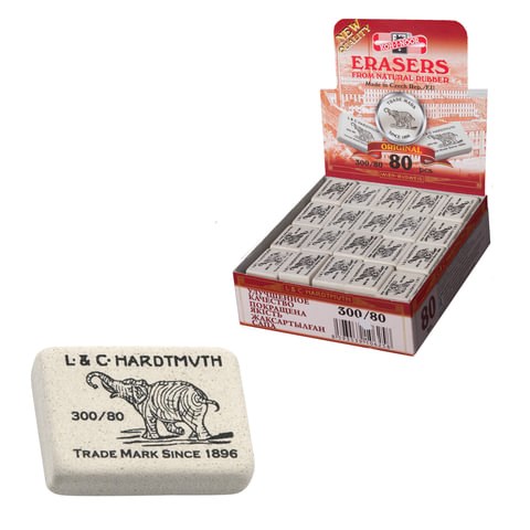 Ластик KOH-I-NOOR "Слон" 300/80, 26x18,5x8 мм, белый, прямоугольный, натуральный каучук, 0300080019KDRU 225399