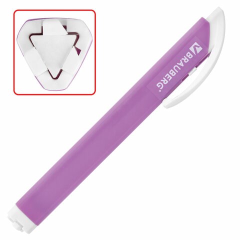 Ластик выдвижной + 2 сменных ластика BRAUBERG "TRIOS", 120х6,9х7,8 мм, лавандовый корпус, 272691 272691