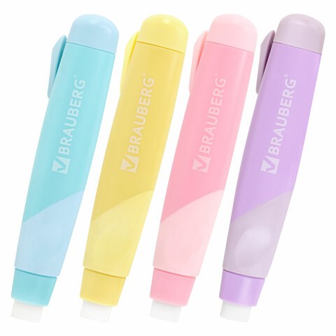 Ластик выдвижной BRAUBERG "REWIND", 112х21х24 мм, белый, пастельные цвета корпуса ассорти, 272686 272686
