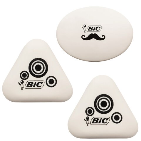 Набор ластиков BIC, "Mini Fun" 3 шт., белый с рисунком, 2 треугольных и 1 овальный, 927870 273086