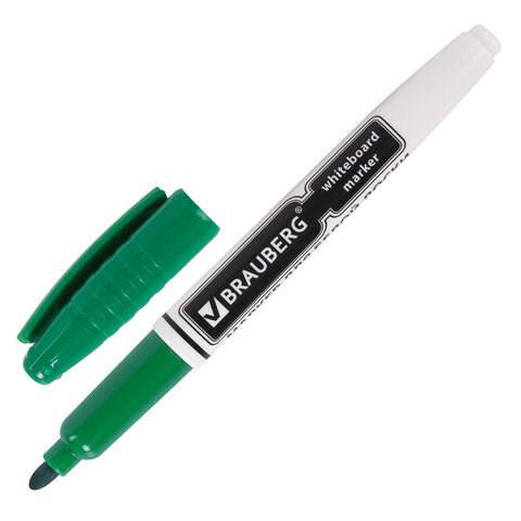 Маркер стираемый для белой доски ЗЕЛЕНЫЙ, BRAUBERG, 4 мм, с клипом, эргономичный корпус, 150849 150849