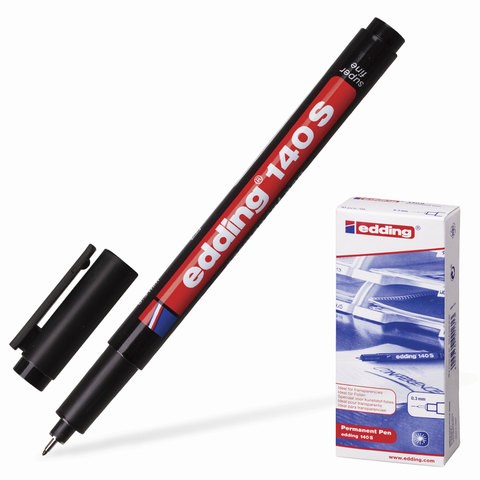 Маркер перманентный для любой гладкой поверхности EDDING 140, ЧЕРНЫЙ, 0,3 мм, металлический наконечник, E-140/1 150718