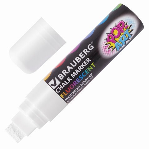 Маркер меловой "POP-ART" БЕЛЫЙ, 15 мм, стираемый, для гладких поверхностей, BRAUBERG, 151537 151537