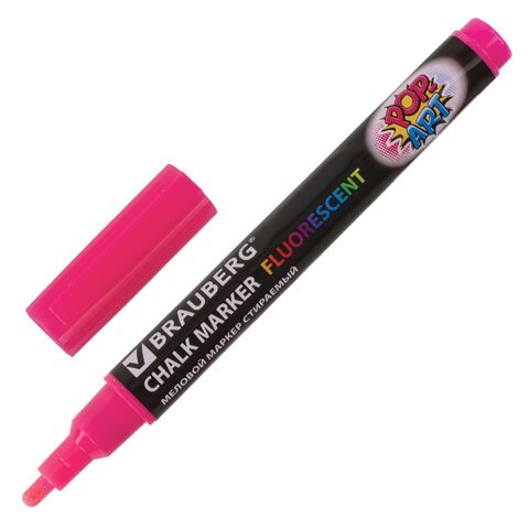 Маркер меловой "POP-ART" РОЗОВЫЙ, 3,5 мм, стираемый, для гладких поверхностей, BRAUBERG, 151522 151522