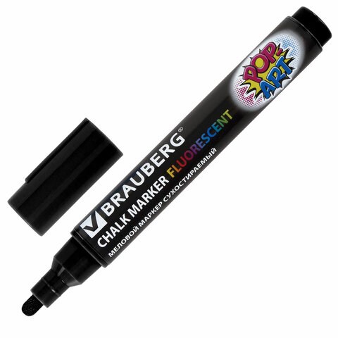 Маркер меловой "POP-ART" ЧЕРНЫЙ, 5 мм, стираемый, для гладких поверхностей, BRAUBERG, 151534 151534