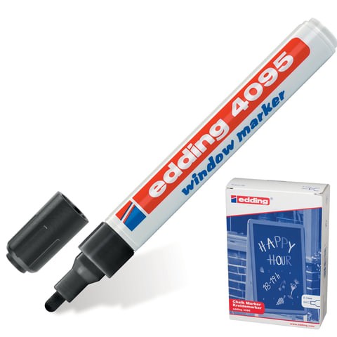 Маркер меловой EDDING "4095", 2-3 мм, ЧЕРНЫЙ, влагостираемый, для гладких поверхностей, E-4095/1 150582