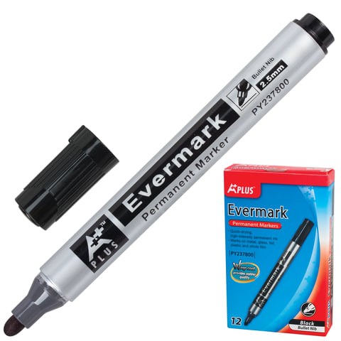 Маркер перманентный (нестираемый) BEIFA (Бэйфа) "A Plus", ЧЕРНЫЙ, круглый наконечник, 2,5 мм, PY237800-BK 150781