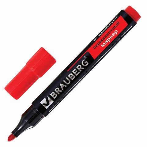 Маркер перманентный BRAUBERG "Contract", КРАСНЫЙ, круглый наконечник, 3 мм, 150467 150467