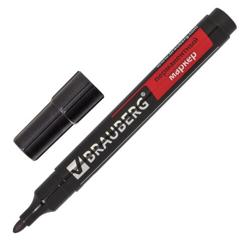 Маркер перманентный BRAUBERG "Contract", ЧЕРНЫЙ, круглый наконечник, 3 мм, 150465 150465