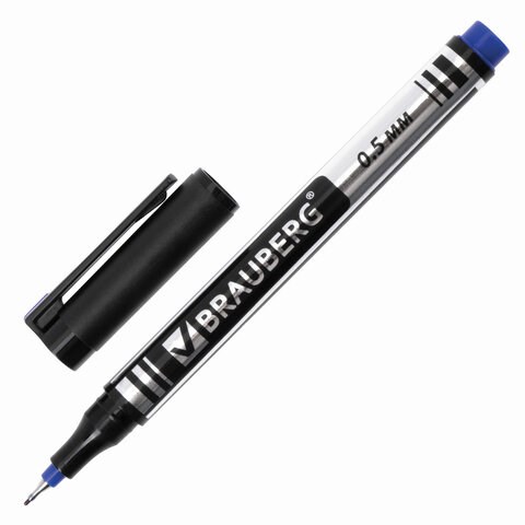 Маркер перманентный BRAUBERG "Jet", СИНИЙ, супертонкий металлический наконечник 0,5 мм, 150508 150508