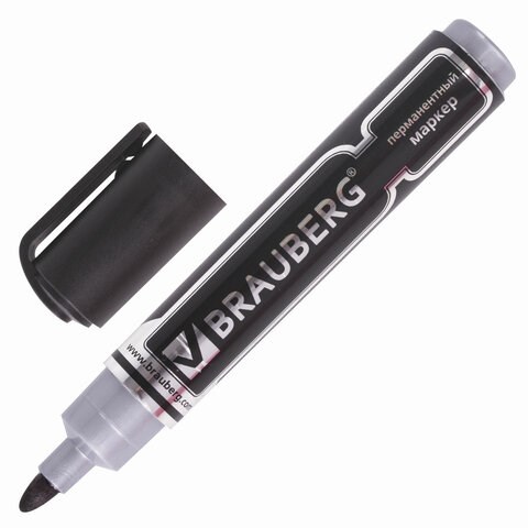 Маркер перманентный BRAUBERG "Neo", ЧЕРНЫЙ, круглый наконечник 5 мм, с клипом, 150480 150480
