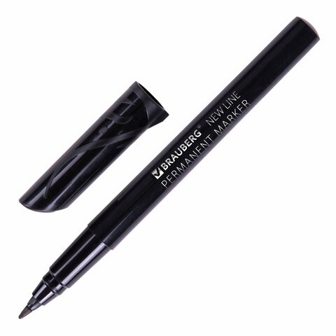 Маркер перманентный BRAUBERG NEW LINE, ЧЕРНЫЙ, круглый наконечник 2 мм, 152209 152209