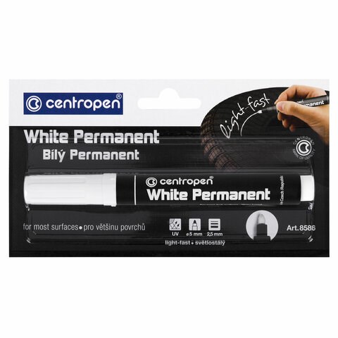 Маркер перманентный БЕЛЫЙ CENTROPEN, круглый наконечник, 2,5 мм, блистер, 8586, 5 8586 6000 152038