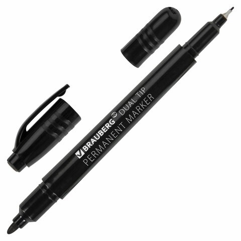 Маркер перманентный двусторонний BRAUBERG DUO, ЧЕРНЫЙ, наконечники 0,7/1 мм, 152210 152210