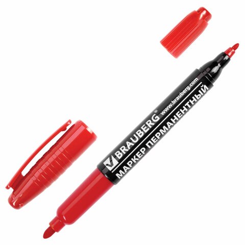 Маркер перманентный двусторонний BRAUBERG, КРАСНЫЙ, круглый наконечник 2/4 мм, 150838 150838