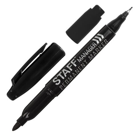 Маркер перманентный двусторонний STAFF "Manager" PM-625, ЧЕРНЫЙ, наконечники 0,8 мм / 2,2 мм, 151625 151625