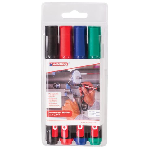 Маркеры перманентные EDDING 300 НАБОР 4 шт., АССОРТИ, круглый наконечник, 1,5-3 мм, E-300/4S 151261