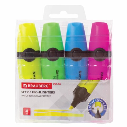 Набор текстовыделителей BRAUBERG 4 шт., АССОРТИ, "DELTA", линия 1-5 мм, 151727 151727