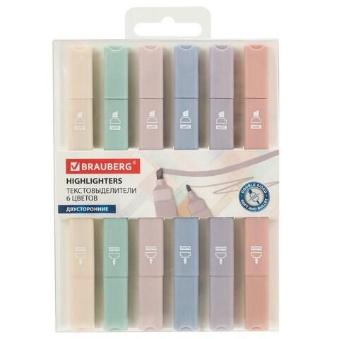 Набор текстовыделителей двусторонних 6 ЦВЕТОВ МОРАНДИ, BRAUBERG "Morandi", линия 1-5 мм, 152514 152514