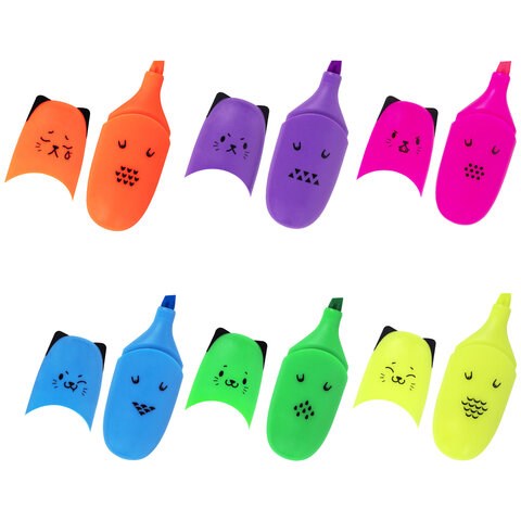 Текстовыделитель мини BRAUBERG KIDS "CUTE CATS NEON", АССОРТИ В ПЛАСТИКОВОЙ БАНКЕ, 1-5 мм, 152433 152433