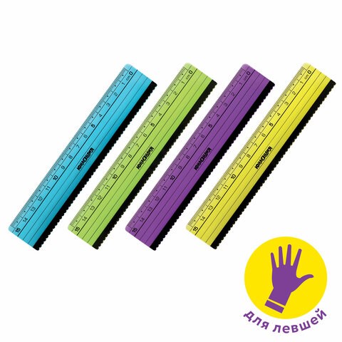 Линейка пластик 15 см ЮНЛАНДИЯ "НЕОНЧИКИ", ассорти, с волнистым краем, для левшей, 210733 210733