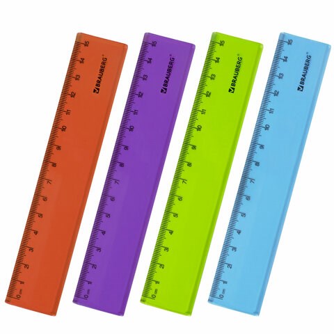 Линейка пластиковая 15 см BRAUBERG "FRUITY", тонированная, ассорти, 210765 210765