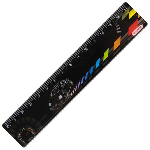 Линейка пластиковая 15 см, ПИФАГОР "Авто", цветная печать, с волнистым краем, европодвес, 210634 210634