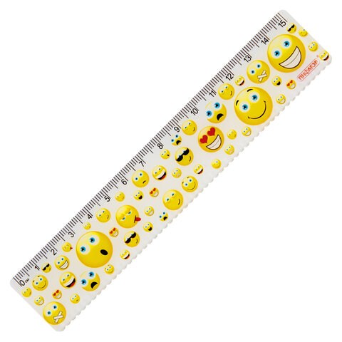 Линейка пластиковая 15 см, ПИФАГОР "Смайлики", цветная печать, с волнистым краем, европодвес, 210636 210636