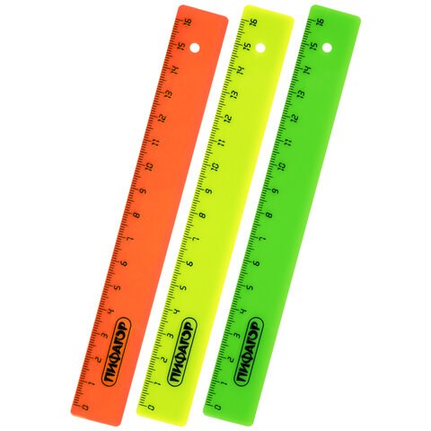 Линейка пластиковая 16 см, ПИФАГОР, непрозрачная, неоновая, ассорти, 210603 210603