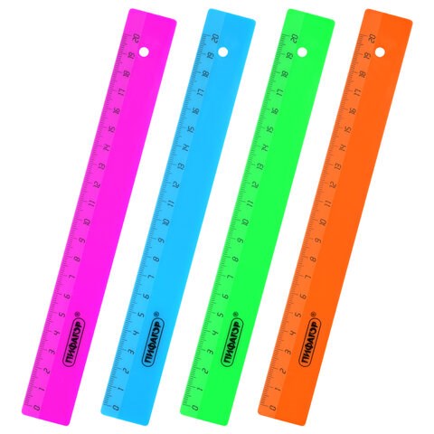 Линейка пластиковая 20 см, ПИФАГОР, непрозрачная, неоновая, ассорти, 210788 210788