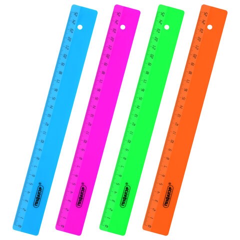 Линейка пластиковая 25 см ПИФАГОР, непрозрачная, неоновая, ассорти, 210790 210790