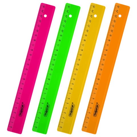 Линейка пластиковая 25 см ПИФАГОР, прозрачная, неоновая, ассорти, 210791 210791