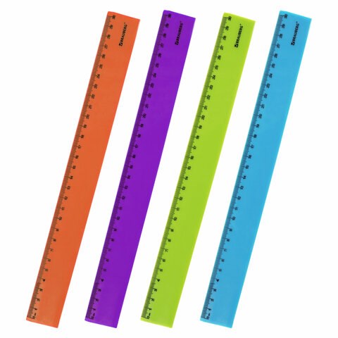 Линейка пластиковая 30 см BRAUBERG "NEON", непрозрачная, ассорти, 210751 210751