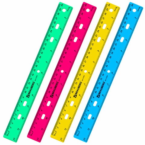 Линейка пластиковая 30 см, BRAUBERG "Crystal", тонированная, ассорти, 210291 210291