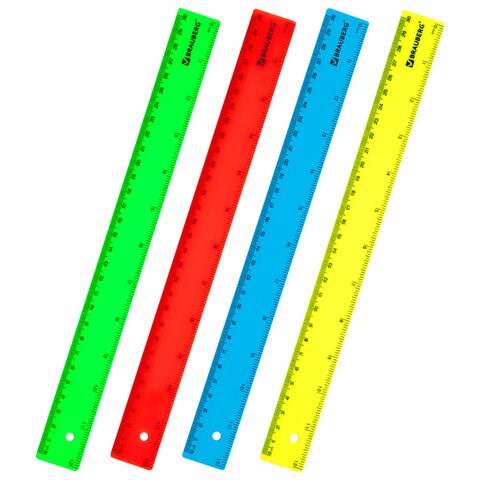 Линейка пластиковая 30 см, BRAUBERG, непрозрачная, неоновая, ассорти, 210839 210839