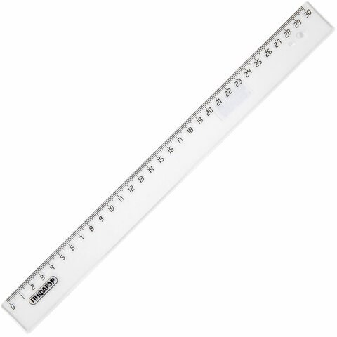 Линейка пластиковая 30 см, ПИФАГОР, прозрачная, бесцветная, 210611 210611