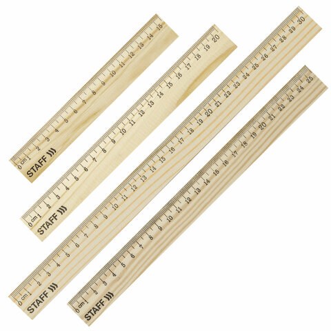 Набор деревянных линеек STAFF, 15 см, 20 см, 25 см, 30 см, канадская сосна, 210803 210803